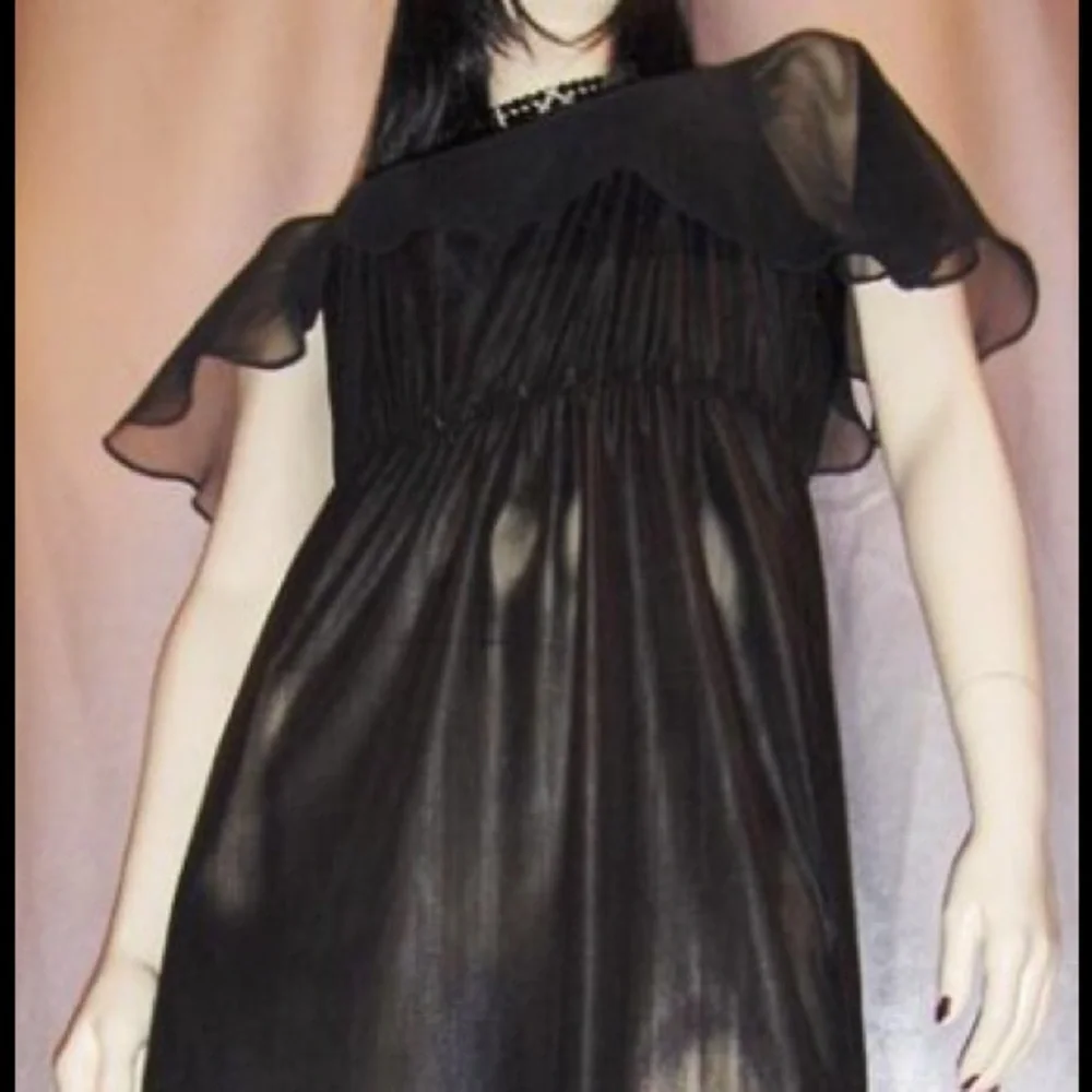 WICKED GOTH GLAM Sheer Black VTG 70s Disco Dress - Picture 2 of 5